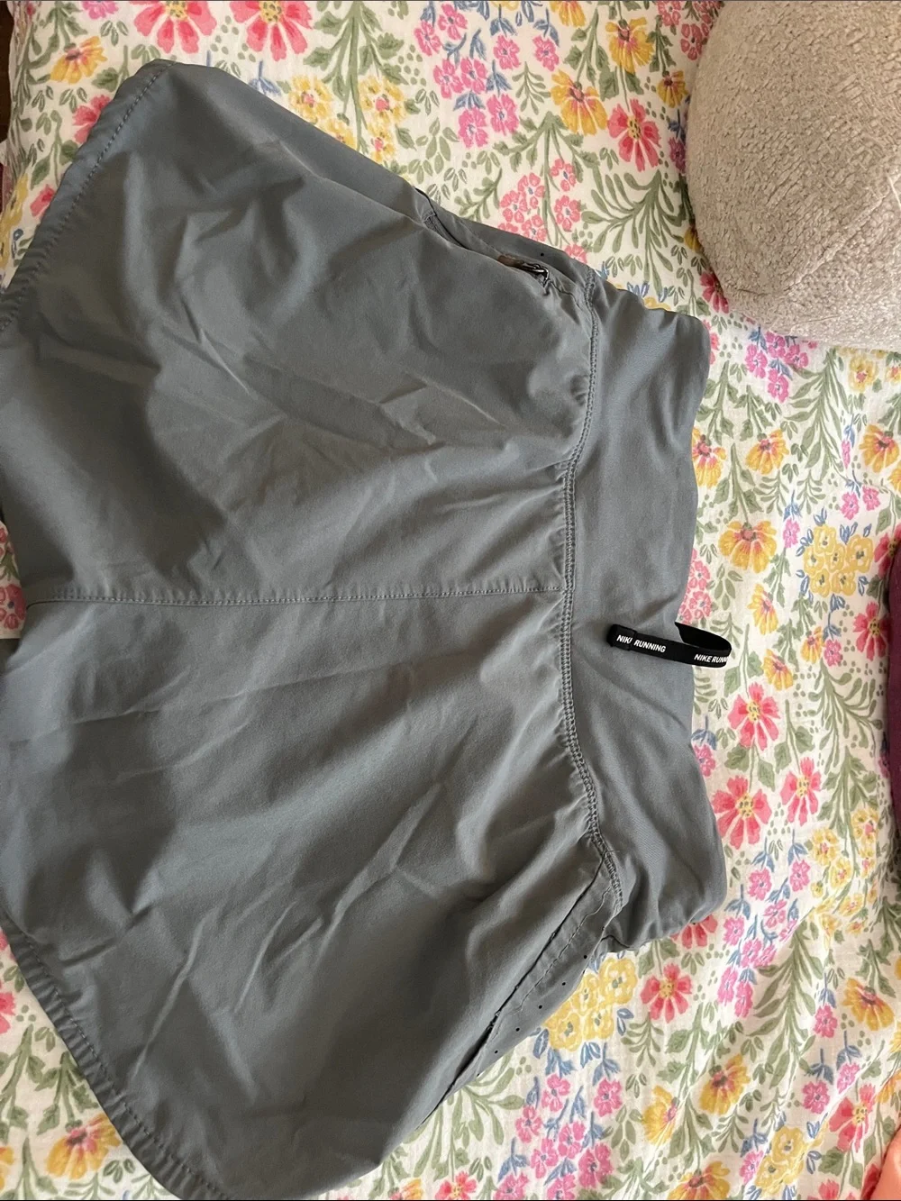 Nike Light Gray Running Shorts with Black Drawstring